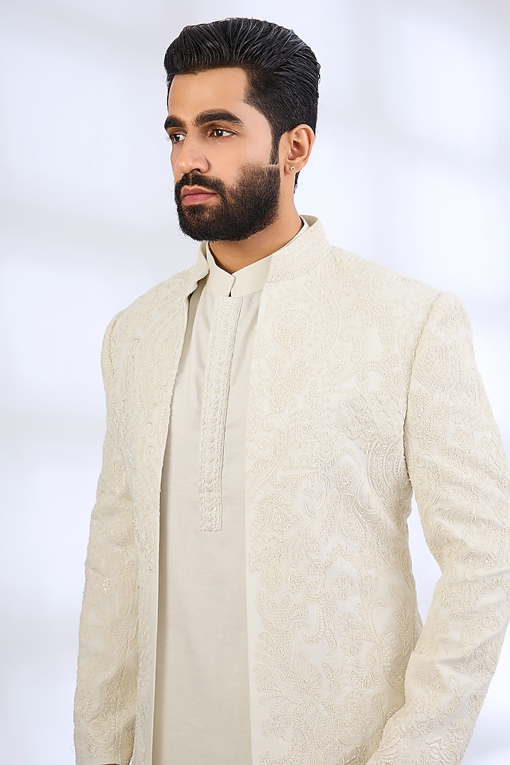 Ivory Silk Groom Indowestern Set by AMIT ARORA at Pernia's Pop Up Shop